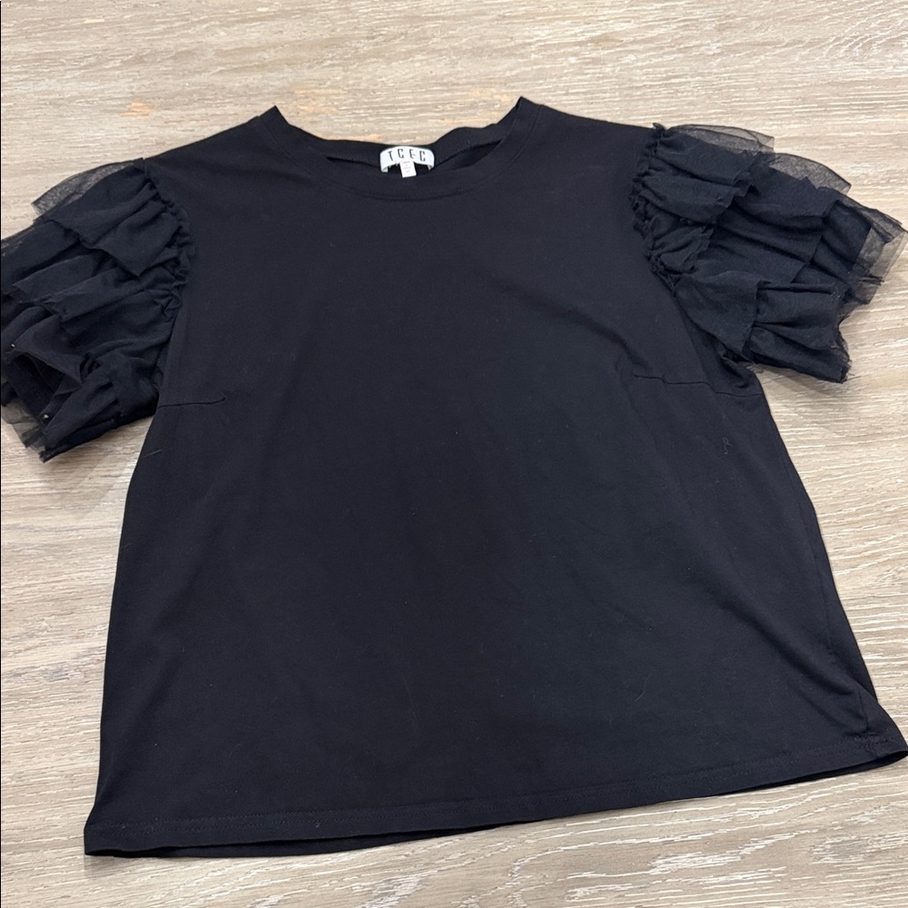 TCEC Black Ruffle Sleeve Top